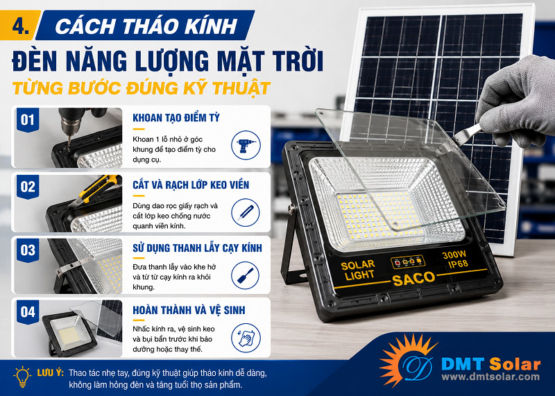 C&aacute;ch th&aacute;o k&iacute;nh đ&egrave;n năng lượng mặt trời từng bước