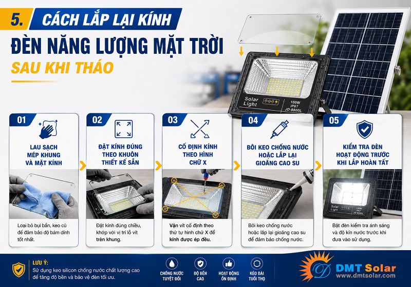 C&aacute;ch lắp lại k&iacute;nh đ&egrave;n d&ugrave;ng năng lượng mặt trời 