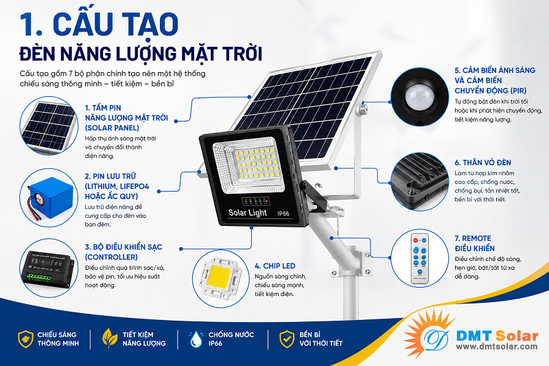 Cấu tạo của đ&egrave;n năng lượng mặt trời