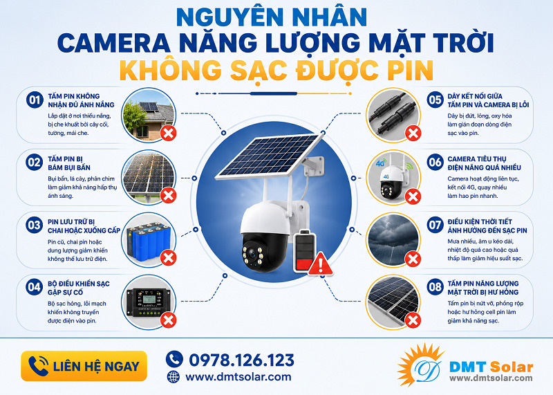 8 Nguy&ecirc;n nh&acirc;n camera năng lượng mặt trời kh&ocirc;ng sạc được pin
