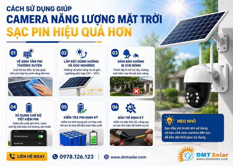 C&aacute;ch gi&uacute;p camera năng lượng mặt trời sạc pin hiệu quả hơn