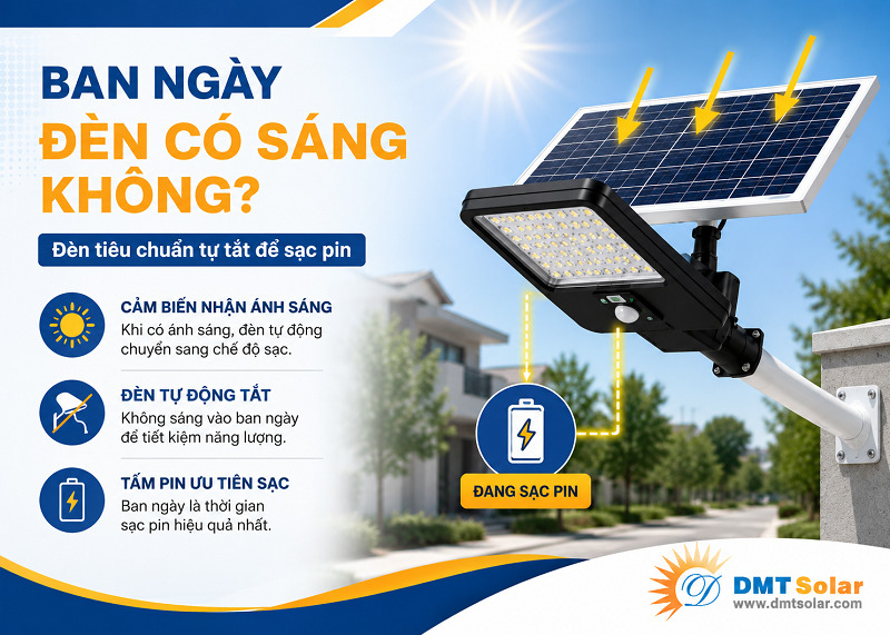 Đ&egrave;n năng lượng mặt trời thường kh&ocirc;ng s&aacute;ng v&agrave;o ban ng&agrave;y