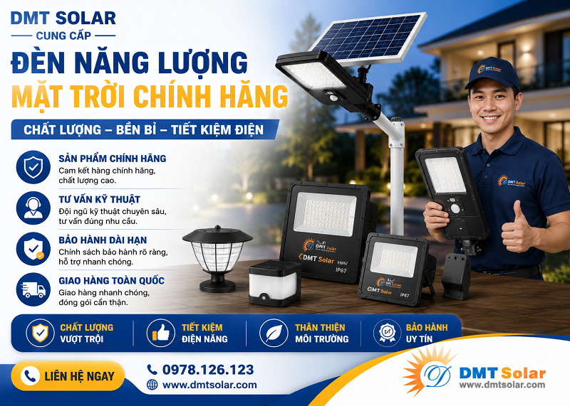 DMT Solar l&agrave; địa chỉ chuy&ecirc;n cung cấp đ&egrave;n năng lượng mặt trời ch&iacute;nh h&atilde;ng