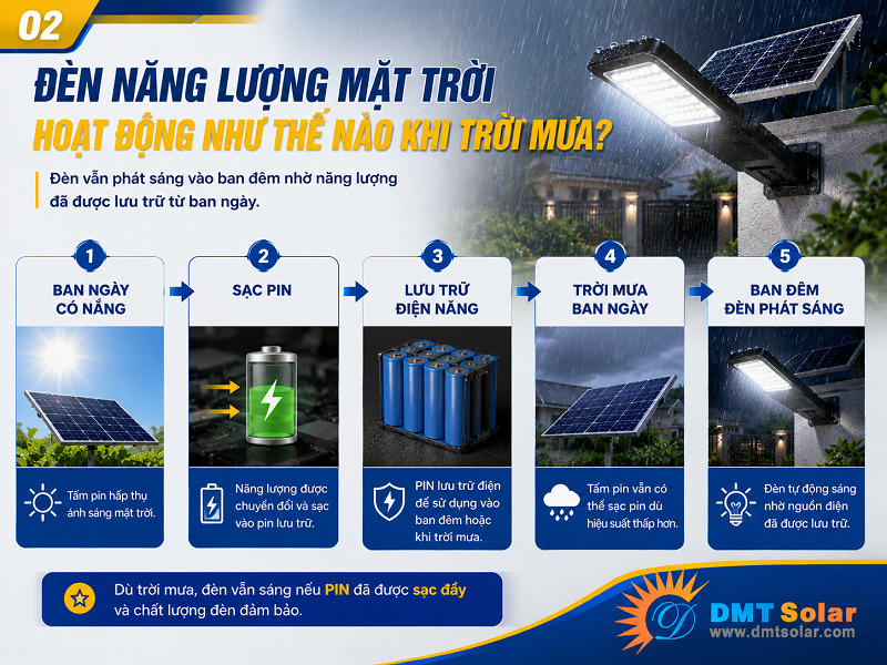 Cơ chế hoạt động của đ&egrave;n khi trời mưa