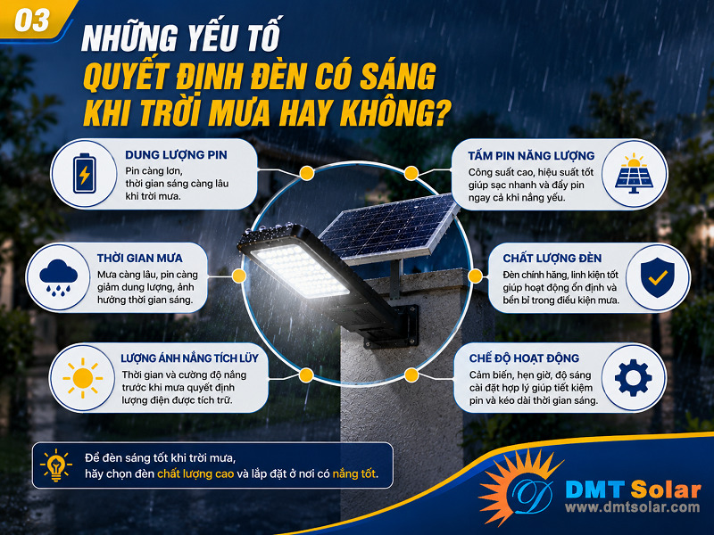 Những yếu tố quyết định đ&egrave;n c&oacute; s&aacute;ng khi trời mưa hay kh&ocirc;ng