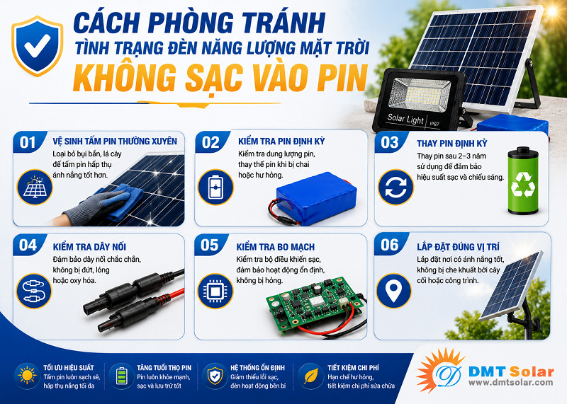 Mẹo tr&aacute;nh t&igrave;nh trạng đ&egrave;n NLMT kh&ocirc;ng sạc v&agrave;o pin
