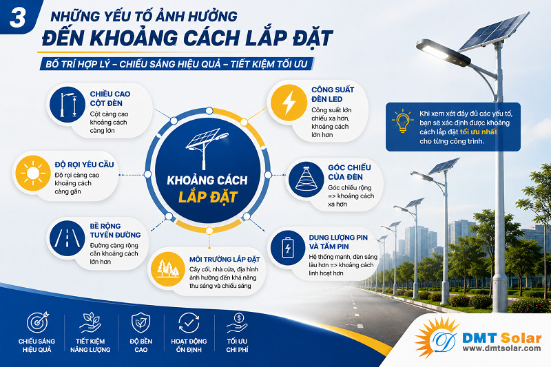 Điều kiện thời tiết khu vực lắp đặt ảnh hưởng lớn đến khoảng c&aacute;ch bố tr&iacute; đ&egrave;n năng lượng mặt trời