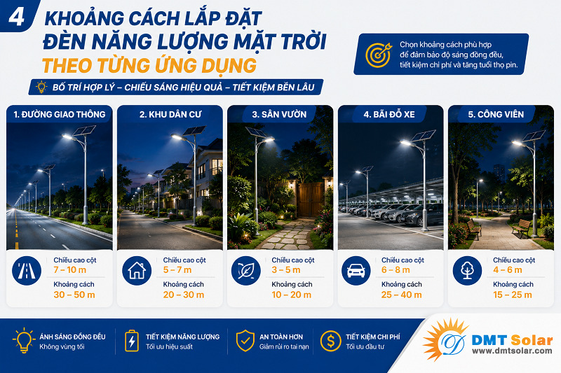 Đối với c&ocirc;ng vi&ecirc;n khoảng c&aacute;ch lắp đặt đ&egrave;n c&oacute; thể dao động từ 12 - 30 m