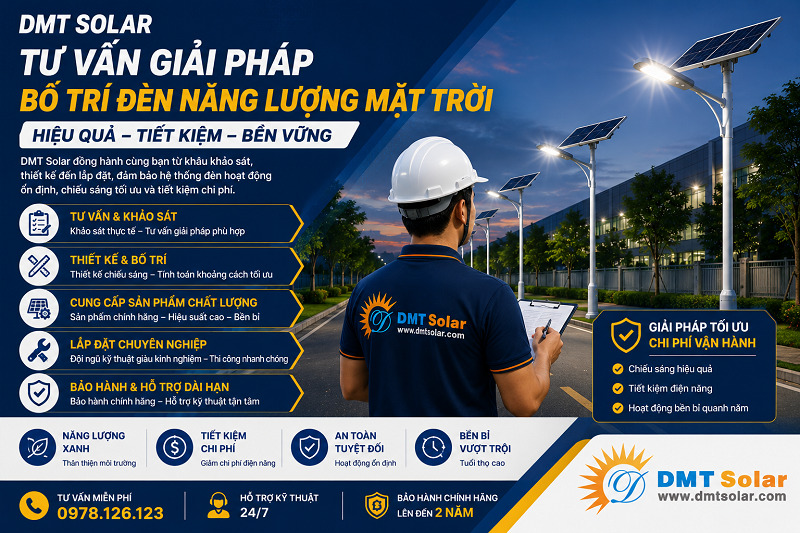 DMT Solar l&agrave; đơn vị chuy&ecirc;n tư vấn giải ph&aacute;p bố tr&iacute; đ&egrave;n năng lượng mặt trời hiệu quả