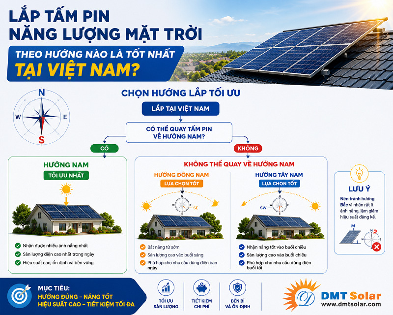 Lắp tấm pin năng lượng mặt trời theo hướng Nam l&agrave; tốt nhất ở nước ta