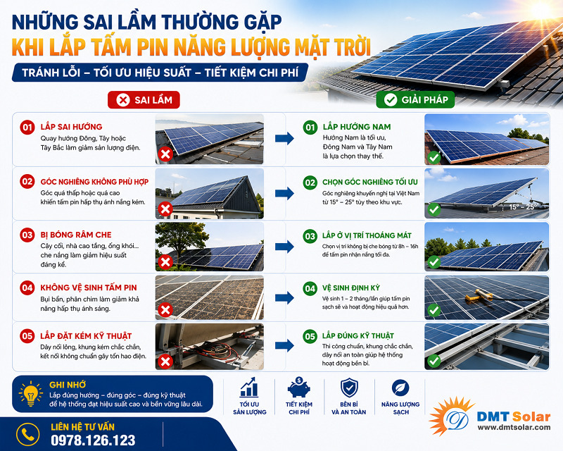 Chọn đơn vị thi c&ocirc;ng thiếu kinh nghiệm l&agrave; sai lầm phổ biến khi lắp tấm pin năng lượng mặt trời