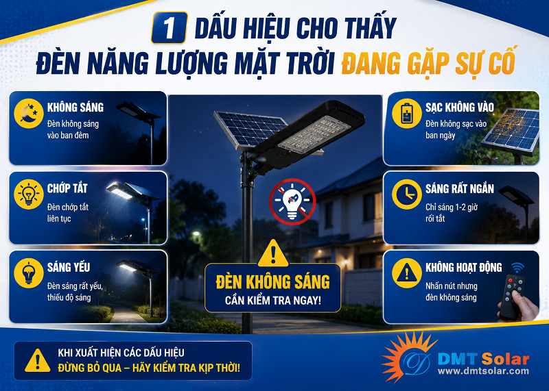 Dấu hiệu cho thấy đ&egrave;n năng lượng mặt trời đang gặp sự cố