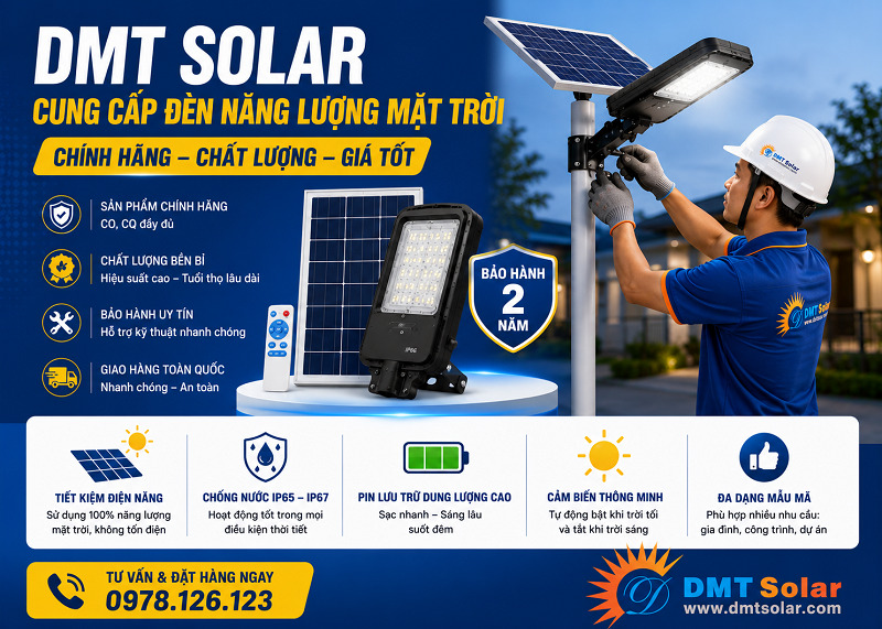 DMT Solar cung cấp đ&egrave;n năng lượng mặt trời ch&iacute;nh h&atilde;ng