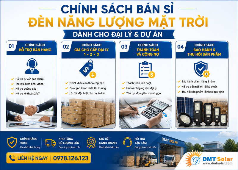 Ch&iacute;nh s&aacute;ch b&aacute;n sỉ đ&egrave;n năng lượng mặt trời d&agrave;nh cho đại l&yacute; v&agrave; dự &aacute;n