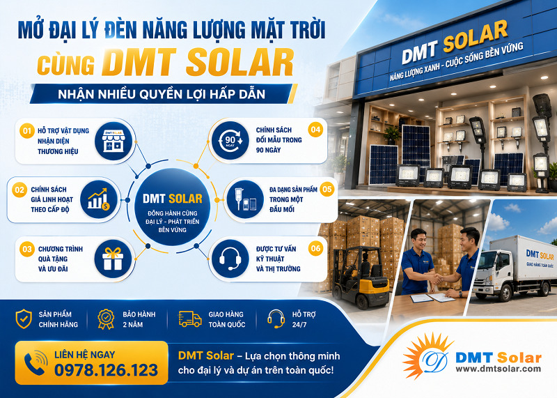 Quyền lợi khi l&agrave;m đại l&yacute; đ&egrave;n năng lượng mặt trời c&ugrave;ng DMT Solar 