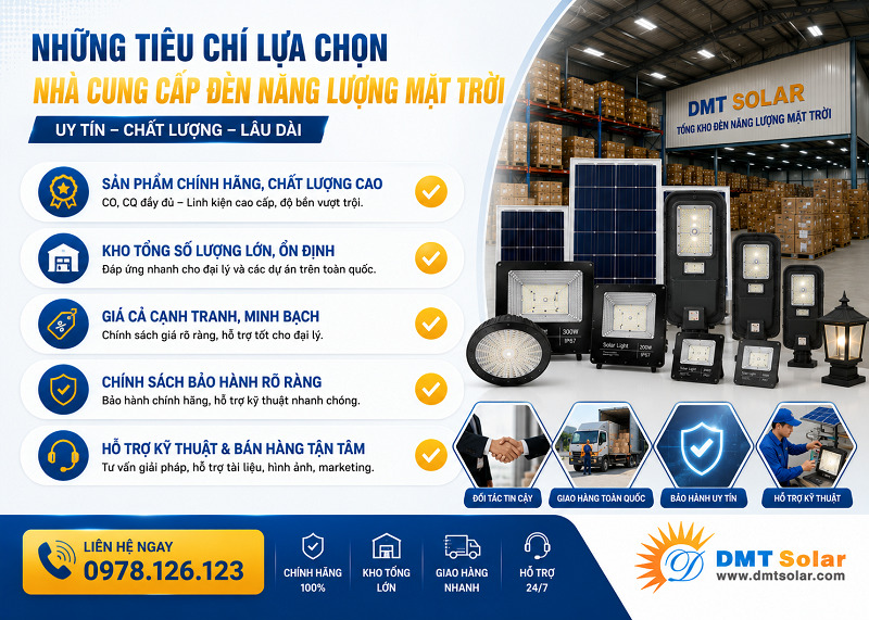 Những ti&ecirc;u ch&iacute; lựa chọn nh&agrave; cung cấp đ&egrave;n năng lượng mặt trời uy t&iacute;n