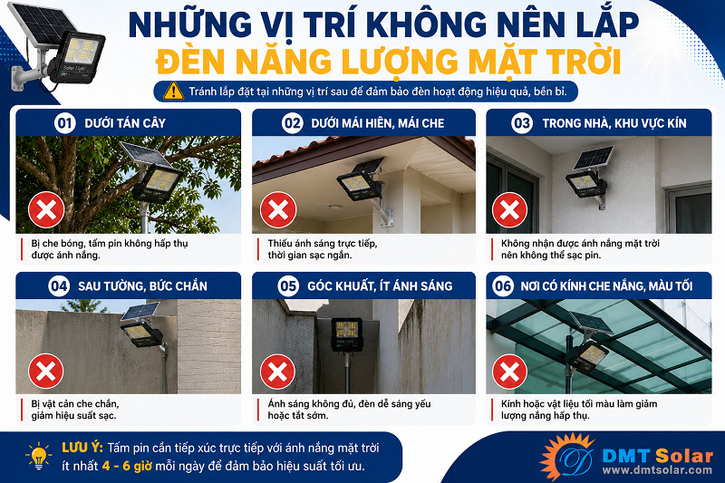 Những khu vực c&oacute; t&aacute;n c&acirc;y rậm rạp kh&ocirc;ng n&ecirc;n lắp đặt đ&egrave;n năng lượng mặt trời