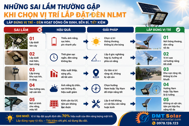 Chọn sai khoảng c&aacute;ch lắp đặt đ&egrave;n năng lượng mặt trời l&agrave; sai lầm phổ biến