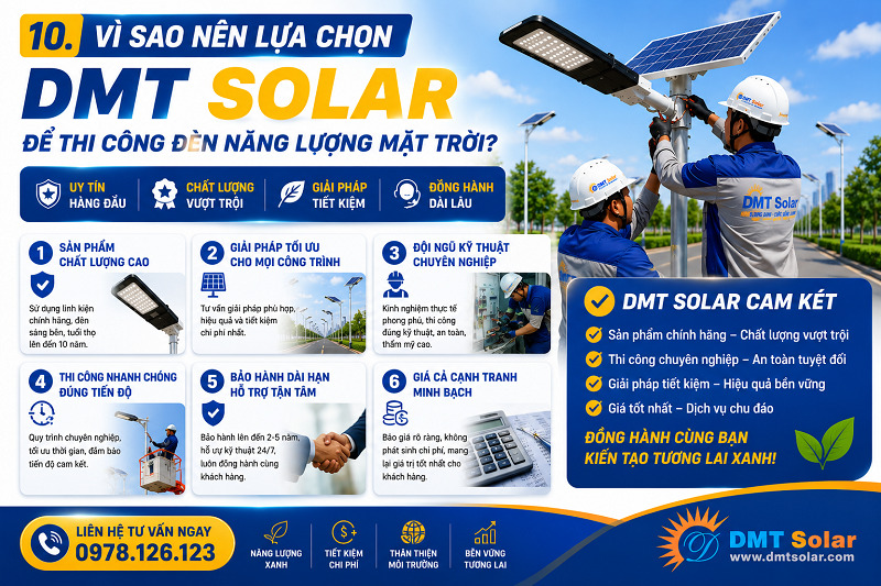 DMT Solar tự h&agrave;o l&agrave; đơn vị chuy&ecirc;n thi c&ocirc;ng lắp đặt đ&egrave;n năng lượng mặt trời cho dự &aacute;n, c&ocirc;ng tr&igrave;nh lớn uy t&iacute;n