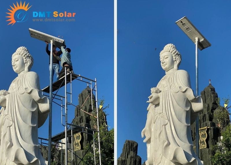 Đội ngũ DMT Solar đ&atilde; thực hiện lắp đ&egrave;n năng lượng mặt trời tại ch&ugrave;a Ph&aacute;p Thường 2, Đồng Nai