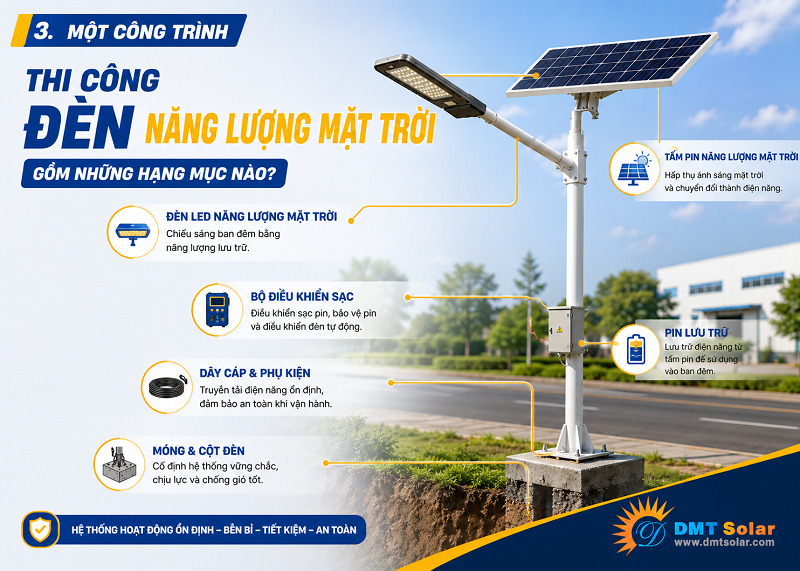 Hạng mục lắp đ&egrave;n năng lượng mặt trời ngo&agrave;i trời
