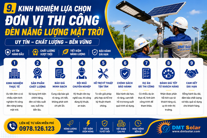 Kinh nghiệm đơn vị thi c&ocirc;ng đ&egrave;n năng lượng mặt trời uy t&iacute;n v&agrave; chất lượng