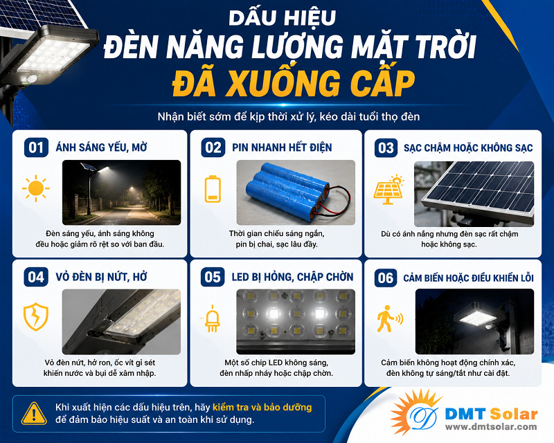 &Aacute;nh s&aacute;ng yếu, pin nhanh chai, led chập chờn,.. l&agrave; dấu hiệu đ&egrave;n bị xuống cấp