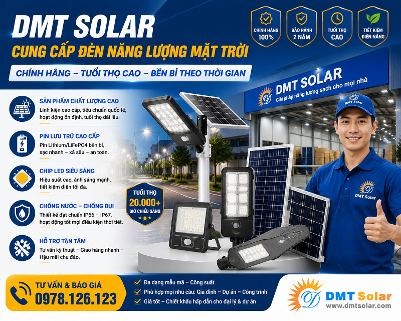 DMT Solar cam kết cung cấp c&aacute;c d&ograve;ng đ&egrave;n năng lượng mặt trời ch&iacute;nh h&atilde;ng, được kiểm định chất lượng nghi&ecirc;m ngặt