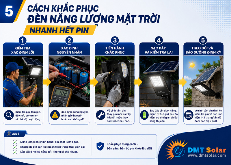 C&aacute;ch khắc phục đ&egrave;n năng lượng mặt trời nhanh hết pin