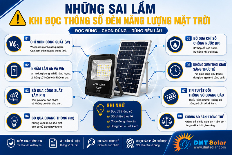 Nhiều người khi mua đ&egrave;n năng lượng mặt trời chỉ quan t&acirc;m đến chỉ số Watt