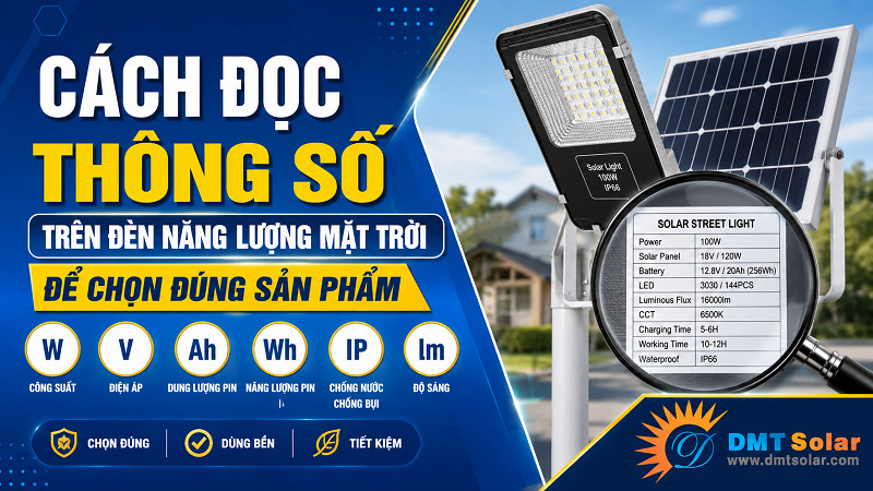 Biết c&aacute;ch đọc th&ocirc;ng số tr&ecirc;n đ&egrave;n năng lượng mặt trời gi&uacute;p bạn so s&aacute;nh ch&iacute;nh x&aacute;c giữa c&aacute;c mẫu đ&egrave;n, tr&aacute;nh mua nhầm