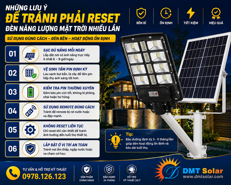 Để tr&aacute;nh phải reset đ&egrave;n năng lượng mặt trời nhiều lần bạn cần mua sản phẩm chất lượng