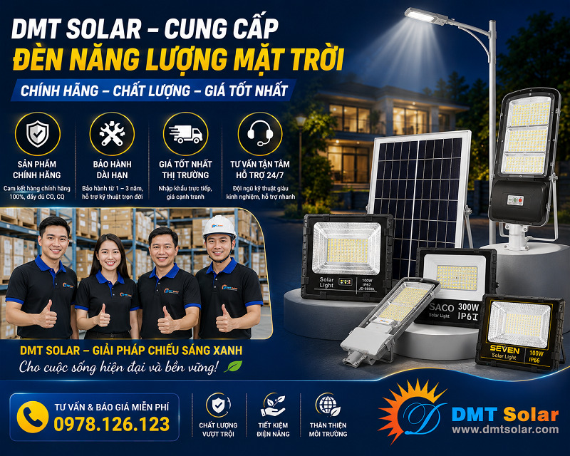 DMT Solar tự h&agrave;o l&agrave; đơn vị cung cấp đ&egrave;n năng lượng mặt trời ch&iacute;nh h&atilde;ng