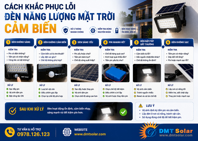 Kiểm tra vị tr&iacute; tấm pin v&agrave; cảm biến &aacute;nh s&aacute;ng khi muốn khắc phục lỗi chớp tắt của đ&egrave;n