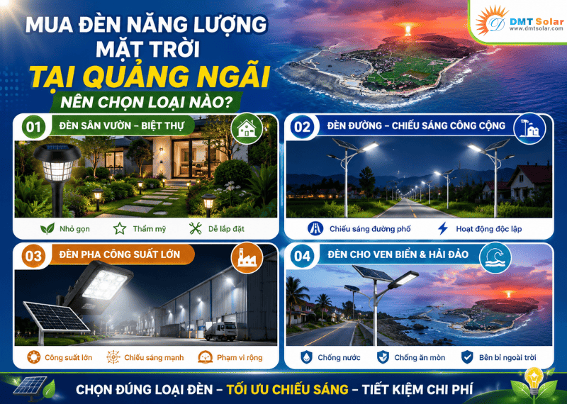 Mua đ&egrave;n năng lượng mặt trời tại Quảng Ng&atilde;i n&ecirc;n chọn loại n&agrave;o?