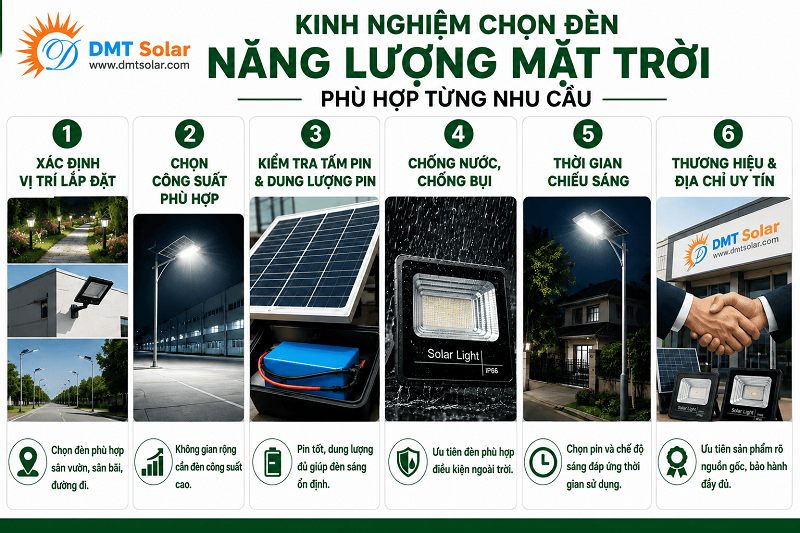 Kinh nghiệm chọn đ&egrave;n năng lượng mặt trời ph&ugrave; hợp từng nhu cầu