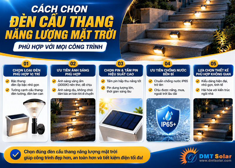 Kiểm tra nguồn gốc trước khi mua đ&egrave;n năng lượng mặt trời cho khu vực cầu thang