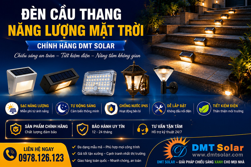 DMT Solar chuy&ecirc;n cung cấp đ&egrave;n cầu thang năng lượng mặt trời ch&iacute;nh h&atilde;ng