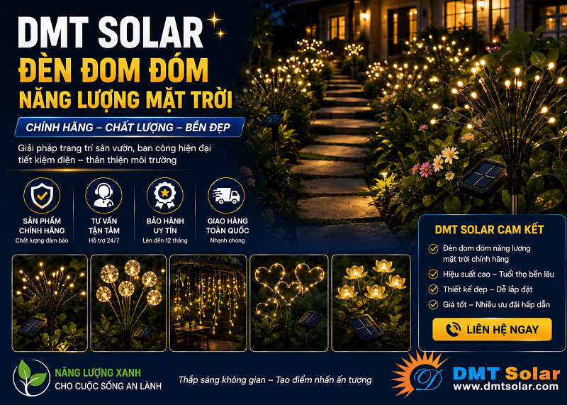 DMT Solar l&agrave; đơn vị cung cấp đ&egrave;n đom đ&oacute;m năng lượng mặt trời ch&iacute;nh h&atilde;ng