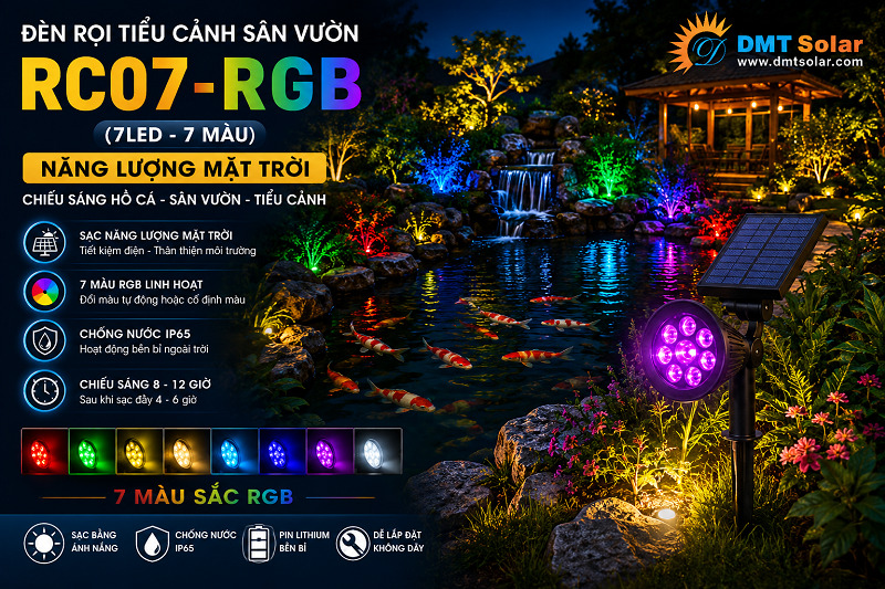 Đ&egrave;n rọi tiểu cảnh s&acirc;n vườn năng lượng mặt trời RC07-RGB