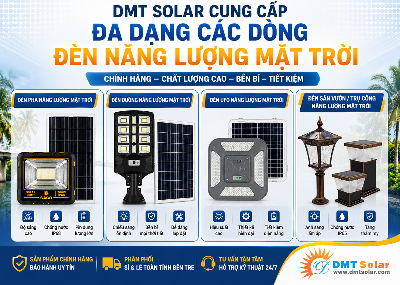 DMT Solar cung cấp đ&egrave;n năng lượng mặt trời ốp trần cho khu vực Bến Tre