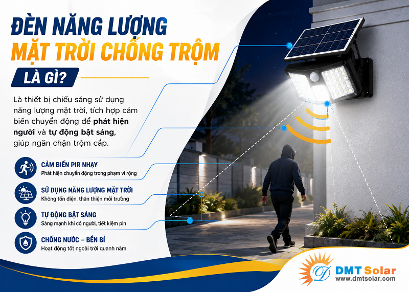 Đ&egrave;n chống trộm năng lượng mặt trời vừa chiếu s&aacute;ng vừa ngăn chặn kẻ gian đột nhập