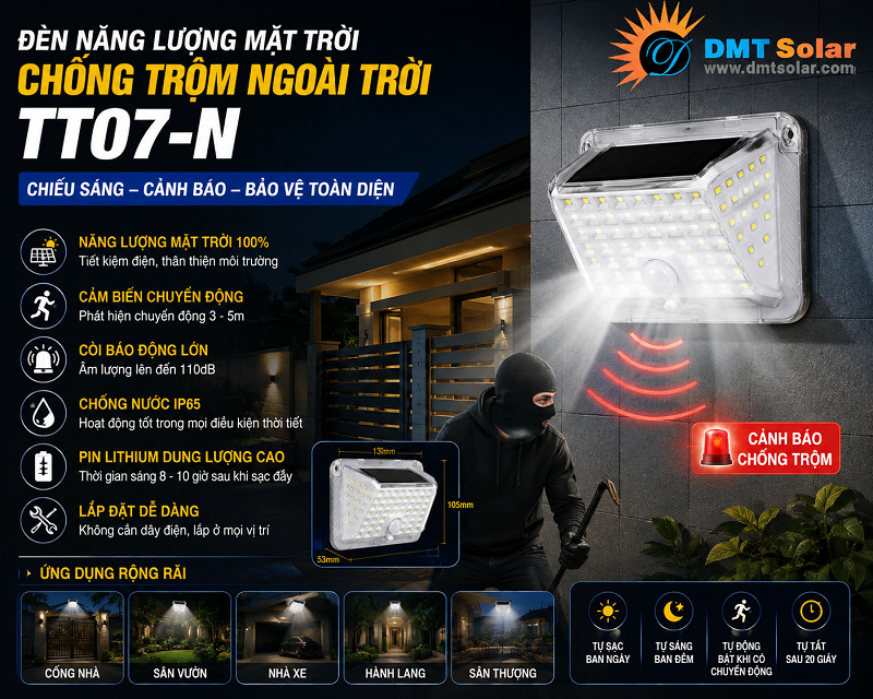Đ&egrave;n năng lượng mặt trời chống trộm ngo&agrave;i trời loại treo tường
