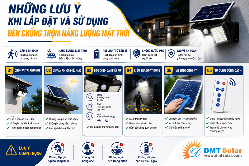 C&aacute;ch sử dụng đ&egrave;n năng lượng mặt trời cảm biến chuyển động đ&uacute;ng 