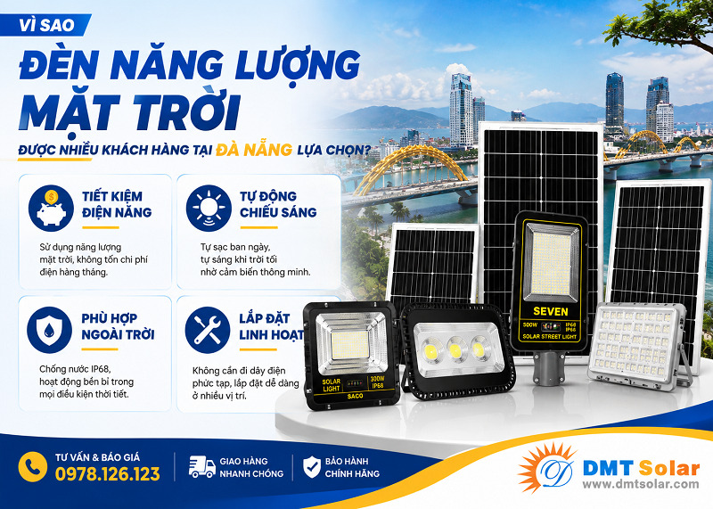 Đ&egrave;n năng lượng mặt trời được kh&aacute;ch h&agrave;ng Đ&agrave; Nẵng lựa chọn v&igrave; khả năng tiết kiệm điện tốt
