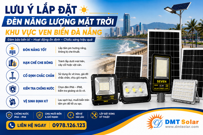 Khi lắp đặt đ&egrave;n năng lượng mặt trời ở khu vực ven biển cần chọn đ&egrave;n c&oacute; chỉ số kh&aacute;ng nước tốt