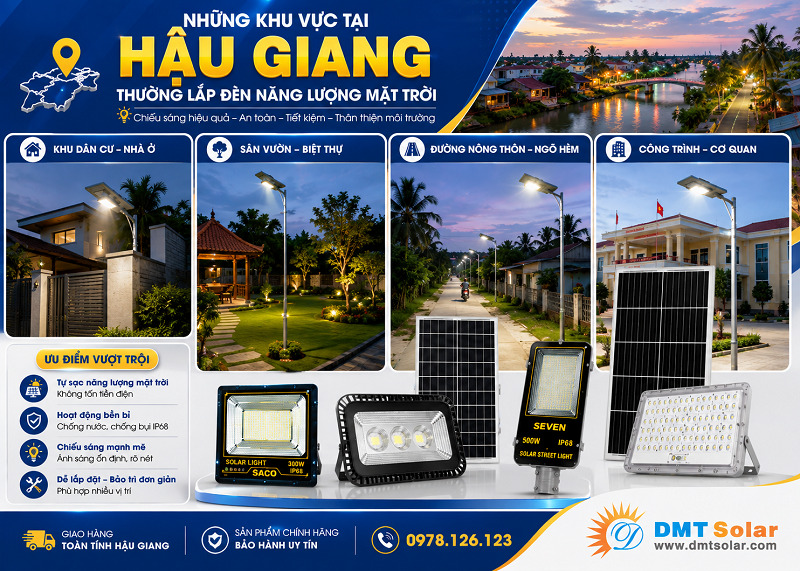Những khu vực tại Hậu Giang thường lắp đ&egrave;n năng lượng mặt trời