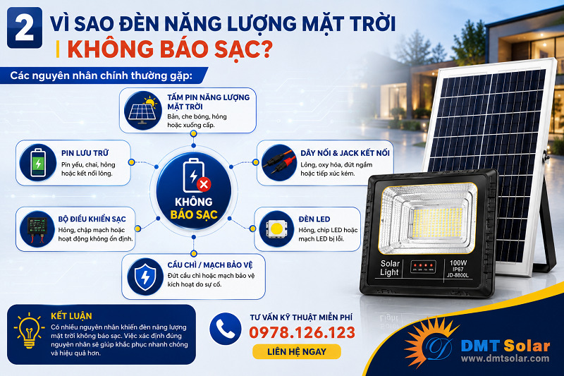 C&oacute; nhiều nguy&ecirc;n nh&acirc;n khiến đ&egrave;n năng lượng mặt trời kh&ocirc;ng b&aacute;o sạc