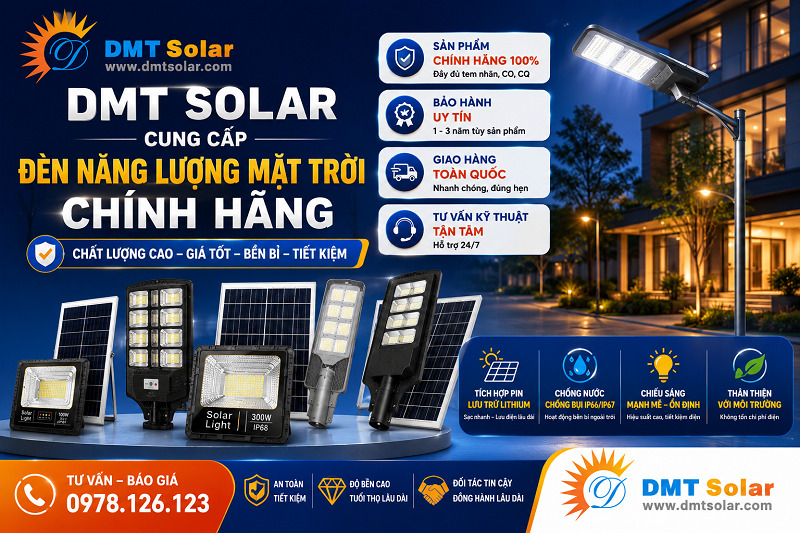 DMT Solar l&agrave; đơn vị uy t&iacute;n chuy&ecirc;n cung cấp c&aacute;c d&ograve;ng đ&egrave;n năng lượng mặt trời ch&iacute;nh h&atilde;ng