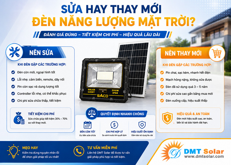 Bạn n&ecirc;n thay mới đ&egrave;n năng lượng mặt trời khi mạch điều khiển hư hỏng nặng